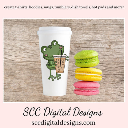 Frog PNG, Coffee Clipart, Clip Art Set, Woodland Creatures, Funny Mug for Women, DIY Gift for Her, Instant Download, Commercial Use Art, Scrapbook Elements, Whimsical Frog, Coffee Lover Gift Ideas, Circuit Files, Frog Lover Gifts