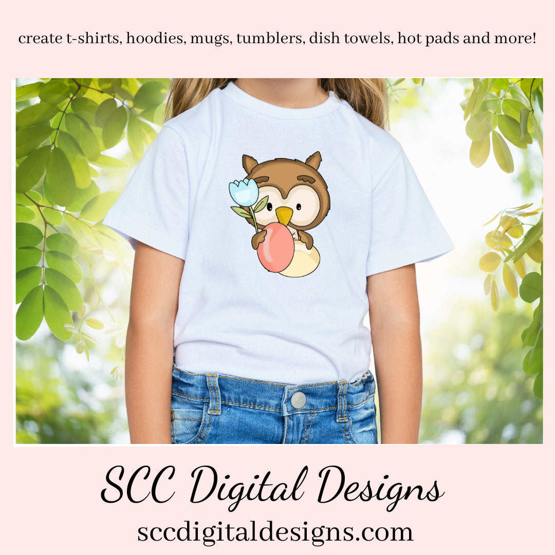 Cute Owl PNG, Easter Clip Art, Colored Eggs, Cute Easter Clipart, Woodland Creatures, DIY Gift for Her, Instant Download, Commercial Use Art, Scrapbook Elements, Whimsical Owl, Circuit Files, Owl PNG for Sublimation