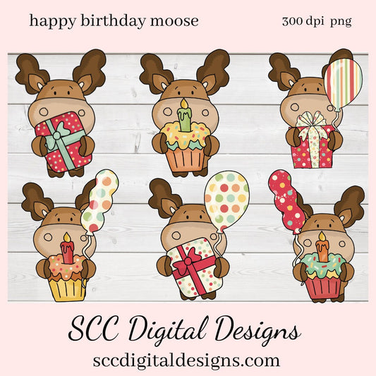 Moose PNG, Birthday Clipart for Boy, Woodland Animals, Birthday PNG for Sublimation, DIY Gift for Her, Instant Download, Commercial Use Art, Scrapbook Elements, Circuit Files, Forest Animal Clipart, Clip Art Sets
