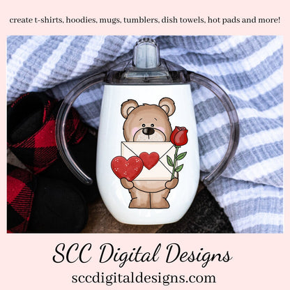 Valentine Bear PNG, Valentine Clipart for Kids, DIY Valentine's Day Card, Whimsical Bears, Cricut Designs, Commercial Use Clip Art, Scrapbook Elements, Craft Supplies, Personal Use, DIY Gift for Her, Valentines Clipart for Cards