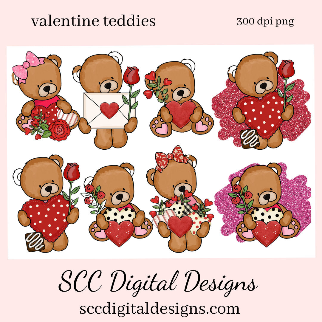 Valentine Bear PNG, DIY Valentine's Day Card, Whimsical Bears, DIY Gift for Her, Valentines Design, Cricut Designs, Commercial Use Clip Art, Scrapbook Elements, Craft Supplies, Personal Use, DIY Gift for Her, Valentines Clipart for Cards, Valentine PNG for Sublimation