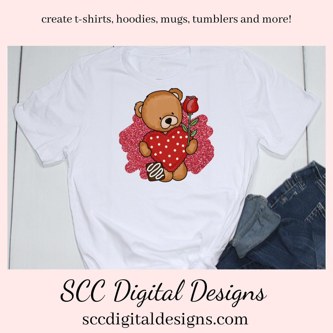 Valentine Bear PNG, DIY Valentine's Day Card, Whimsical Bears, DIY Gift for Her, Valentines Design, Cricut Designs, Commercial Use Clip Art, Scrapbook Elements, Craft Supplies, Personal Use, DIY Gift for Her, Valentines Clipart for Cards, Valentine PNG for Sublimation