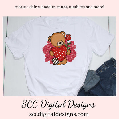Valentine Bear PNG, DIY Valentine's Day Card, Whimsical Bears, DIY Gift for Her, Valentines Design, Cricut Designs, Commercial Use Clip Art, Scrapbook Elements, Craft Supplies, Personal Use, DIY Gift for Her, Valentines Clipart for Cards, Valentine PNG for Sublimation