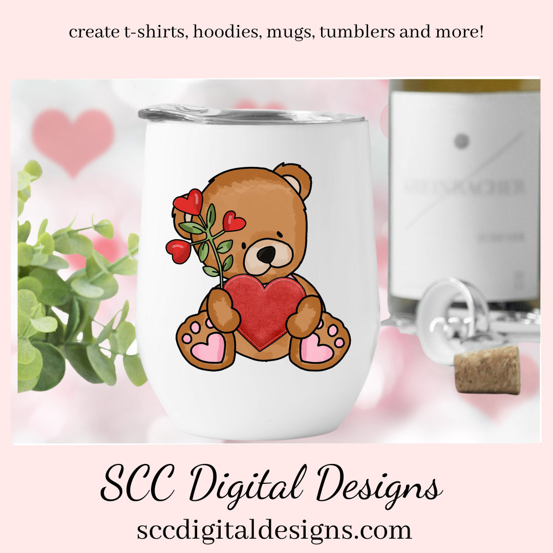 Valentine Bear PNG, DIY Valentine's Day Card, Whimsical Bears, DIY Gift for Her, Valentines Design, Cricut Designs, Commercial Use Clip Art, Scrapbook Elements, Craft Supplies, Personal Use, DIY Gift for Her, Valentines Clipart for Cards, Valentine PNG for Sublimation