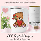 Valentine Bear PNG, DIY Valentine's Day Card, Whimsical Bears, DIY Gift for Her, Valentines Design, Cricut Designs, Commercial Use Clip Art, Scrapbook Elements, Craft Supplies, Personal Use, DIY Gift for Her, Valentines Clipart for Cards, Valentine PNG for Sublimation