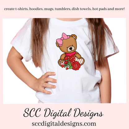 Valentine Bear PNG, DIY Valentine's Day Card, Whimsical Bears, DIY Gift for Her, Valentines Design, Cricut Designs, Commercial Use Clip Art