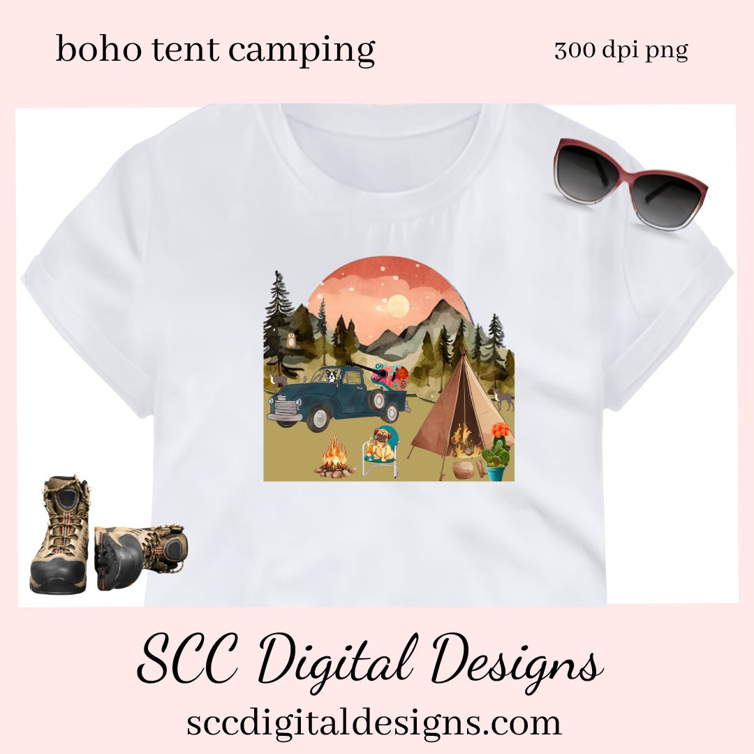 Old Truck PNG, Tent Camping Sign, Boho Art, Vintage Car Lover Gift, Hippie Clipart, DIY Gift for Her, Happy Glamper, Cricut Designs, Commercial Use Clip Art, Scrapbook Elements, Craft Supplies, Personal Use, Exclusive Clipart Sets