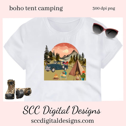 Old Truck PNG, Tent Camping Sign, Boho Art, Vintage Car Lover Gift, Hippie Clipart, DIY Gift for Her, Happy Glamper, Cricut Designs, Commercial Use Clip Art, Scrapbook Elements, Craft Supplies, Personal Use, Exclusive Clipart Sets