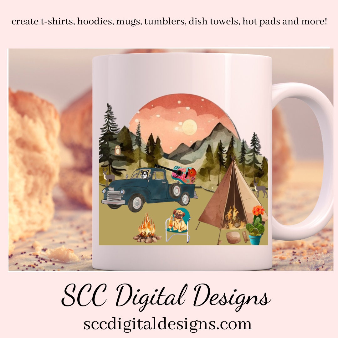 Old Truck PNG, Tent Camping Sign, Boho Art, Vintage Car Lover Gift, Hippie Clipart, DIY Gift for Her, Happy Glamper, Cricut Designs, Commercial Use Clip Art, Scrapbook Elements, Craft Supplies, Personal Use, Exclusive Clipart Sets