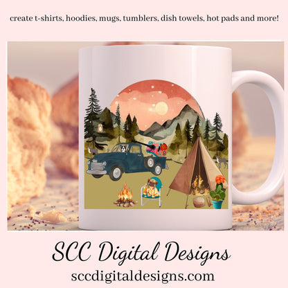 Old Truck PNG, Tent Camping Sign, Boho Art, Vintage Car Lover Gift, Hippie Clipart, DIY Gift for Her, Happy Glamper, Cricut Designs, Commercial Use Clip Art, Scrapbook Elements, Craft Supplies, Personal Use, Exclusive Clipart Sets