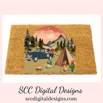 Old Truck PNG, Tent Camping Sign, Boho Art, Vintage Car Lover Gift, Hippie Clipart, DIY Gift for Her, Happy Glamper, Cricut Designs, Commercial Use Clip Art, Scrapbook Elements, Craft Supplies, Personal Use, Exclusive Clipart Sets
