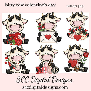 Valentine Cow PNG, Black White Cow, Valentine Clipart, Red Roses, Red Hearts, DIY Gift for Her, Instant Download, Commercial Use Clip Art, Scrapbook Elements, Craft Supplies, Personal Use, Exclusive Clipart Sets