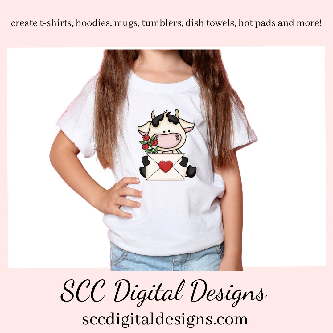 Valentine Cow PNG, Black White Cow, Valentine Clipart, Red Roses, Red Hearts, DIY Gift for Her, Instant Download, Commercial Use Clip Art, Scrapbook Elements, Craft Supplies, Personal Use, Exclusive Clipart Sets