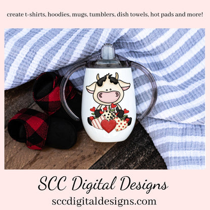 Valentine Cow PNG, Black White Cow, Valentine Clipart, Red Roses, Red Hearts, DIY Gift for Her, Instant Download, Commercial Use Clip Art, Scrapbook Elements, Craft Supplies, Personal Use, Exclusive Clipart Sets