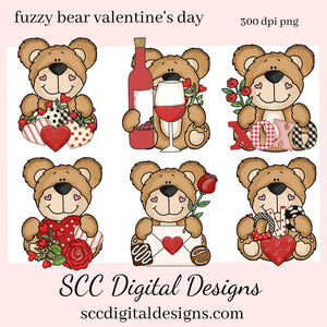 Valentine Bear PNG, Whimsical Bears, Valentine Clipart, Red Roses, Red Hearts, DIY Gift for Her, Instant Download, Commercial Use Clip Art, Scrapbook Elements, Craft Supplies, Personal Use, Exclusive Clipart Sets, DIY Valentines Projects, Valentine's Clipart for Cards