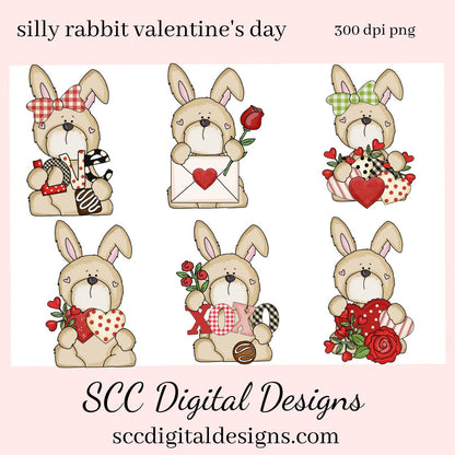 Rabbit PNG, Valentine Bunny, DIY Gift for Her, Whimsical Clipart, DIY Valentines Projects, Instant Download, Commercial Use Clip Art, Scrapbook Elements, Craft Supplies, Personal Use, Exclusive Clipart Sets, Valentine's Clipart for Cards