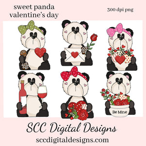 Panda PNG, Panda Bear Valentine's Clipart for Cards, DIY Gift for Her, DIY Valentines Projects, Instant Download, Commercial Use Clip Art, Scrapbook Elements, Craft Supplies, Personal Use, Exclusive Clipart Sets, Forest Animals