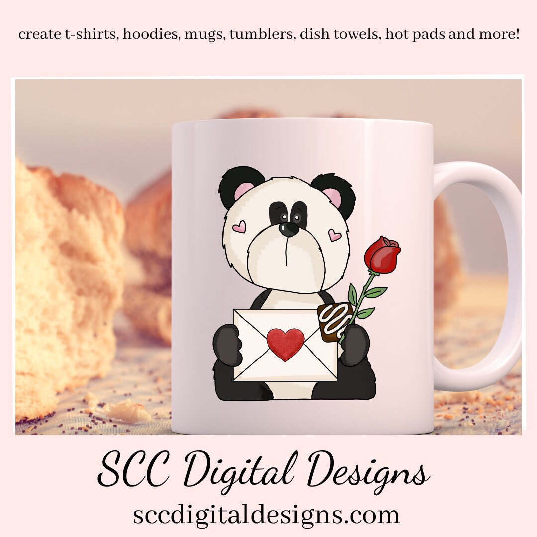 Panda PNG, Panda Bear Valentine's Clipart for Cards, DIY Gift for Her, DIY Valentines Projects, Instant Download, Commercial Use Clip Art, Scrapbook Elements, Craft Supplies, Personal Use, Exclusive Clipart Sets, Forest Animals