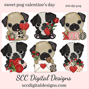 Pug PNG, Dog Valentine's Clipart, DIY Gift for Her, Dog PNG for Sublimation, Valentine's Clipart for Cards, Puppy Love Clip Art, Pug Mom, DIY Valentines Projects, Instant Download, Commercial Use Clip Art, Scrapbook Elements, Craft Supplies, Personal Use, Exclusive Clipart Sets