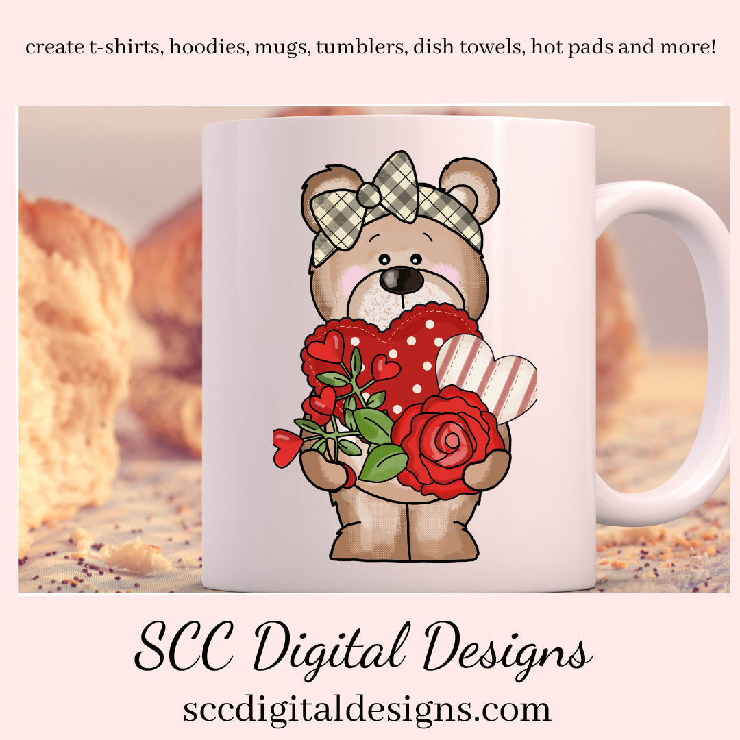 Valentine Bear PNG, Valentine Clipart for Kids, DIY Valentine's Day Card, Whimsical Bears, Cricut Designs, Commercial Use Clip Art, Scrapbook Elements, Craft Supplies, Personal Use, DIY Gift for Her, Valentines Clipart for Cards