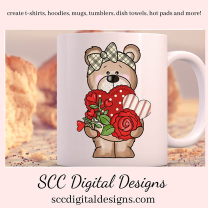 Valentine Bear PNG, Valentine Clipart for Kids, DIY Valentine's Day Card, Whimsical Bears, Cricut Designs, Commercial Use Clip Art, Scrapbook Elements, Craft Supplies, Personal Use, DIY Gift for Her, Valentines Clipart for Cards