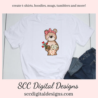 Valentine Bear PNG, Valentine Clipart for Kids, DIY Valentine's Day Card, Whimsical Bears, Cricut Designs, Commercial Use Clip Art, Scrapbook Elements, Craft Supplies, Personal Use, DIY Gift for Her, Valentines Clipart for Cards