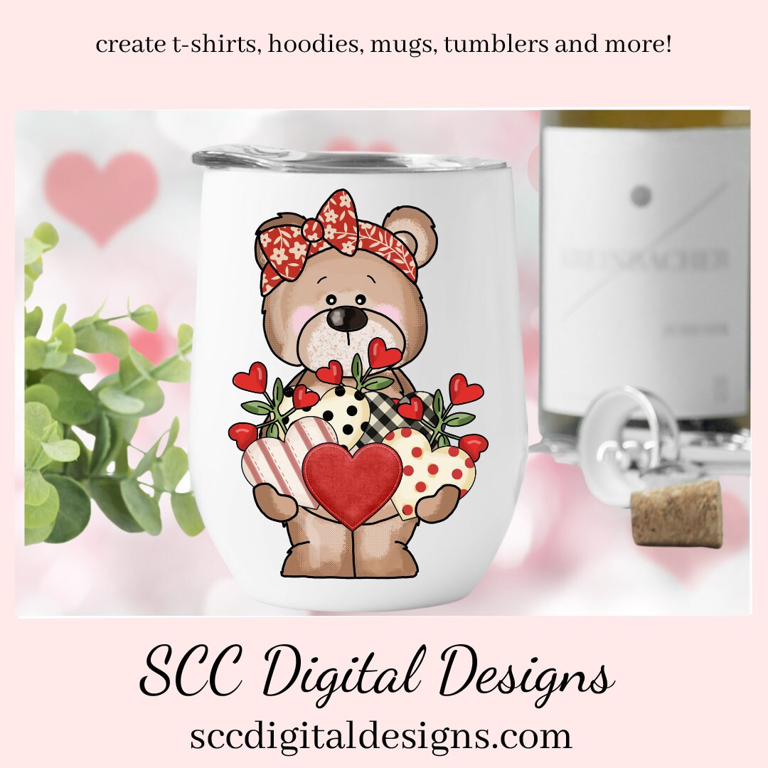 Valentine Bear PNG, Valentine Clipart for Kids, DIY Valentine's Day Card, Whimsical Bears, Cricut Designs, Commercial Use Clip Art, Scrapbook Elements, Craft Supplies, Personal Use, DIY Gift for Her, Valentines Clipart for Cards