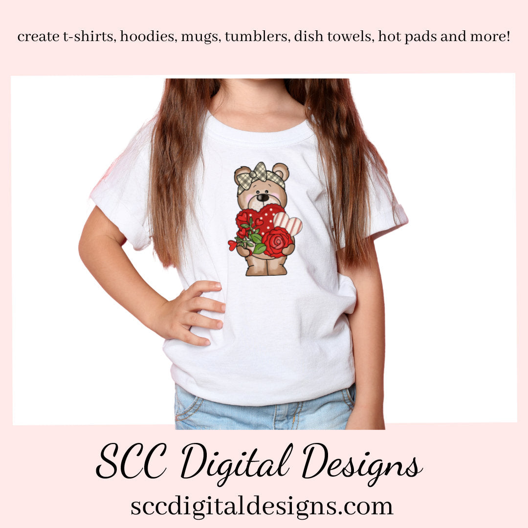 Valentine Bear PNG, Valentine Clipart for Kids, DIY Valentine's Day Card, Whimsical Bears, Cricut Designs, Commercial Use Clip Art, Scrapbook Elements, Craft Supplies, Personal Use, DIY Gift for Her, Valentines Clipart for Cards