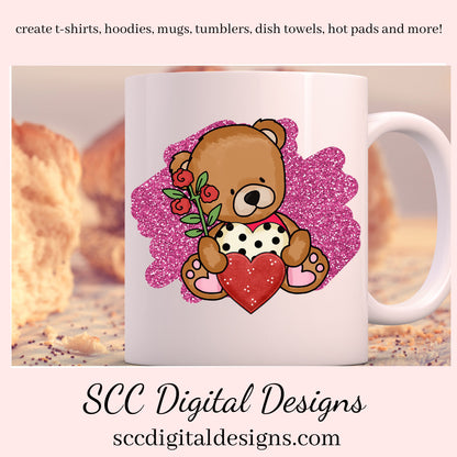 Valentine Bear PNG, DIY Valentine's Day Card, Whimsical Bears, DIY Gift for Her, Valentines Design, Cricut Designs, Commercial Use Clip Art, Scrapbook Elements, Craft Supplies, Personal Use, DIY Gift for Her, Valentines Clipart for Cards, Valentine PNG for Sublimation