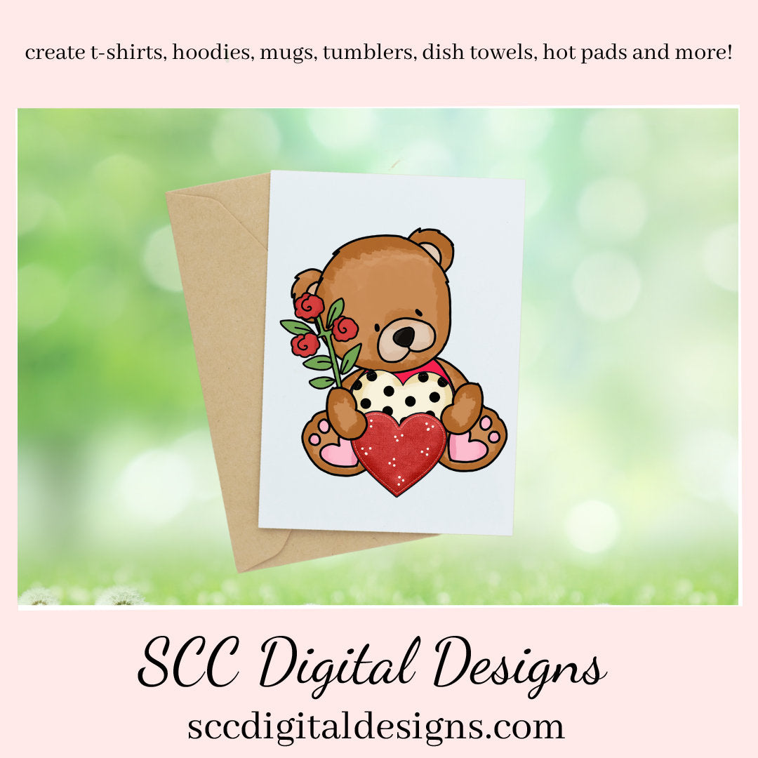 Valentine Bear PNG, DIY Valentine's Day Card, Whimsical Bears, DIY Gift for Her, Valentines Design, Cricut Designs, Commercial Use Clip Art, Scrapbook Elements, Craft Supplies, Personal Use, DIY Gift for Her, Valentines Clipart for Cards, Valentine PNG for Sublimation