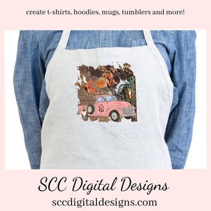 Vintage Pink Truck PNG, Boho Art, Boho Wall Art Digital, Hippie Clipart, Retro PNG for Shirts, DIY Gift for Her, Cricut Designs, Commercial Use Clip Art, Scrapbook Elements, Craft Supplies, Personal Use, Exclusive Clipart Sets