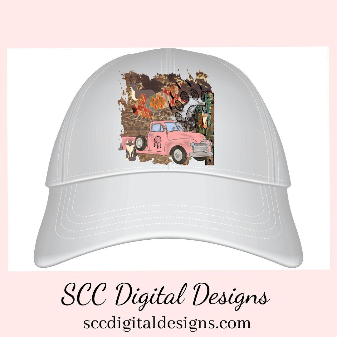 Vintage Pink Truck PNG, Boho Art, Boho Wall Art Digital, Hippie Clipart, Retro PNG for Shirts, DIY Gift for Her, Cricut Designs, Commercial Use Clip Art, Scrapbook Elements, Craft Supplies, Personal Use, Exclusive Clipart Sets