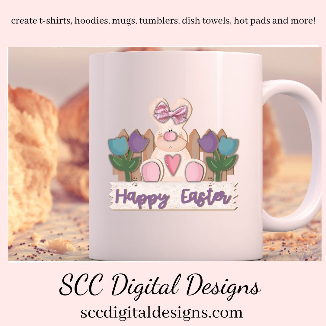 Happy Easter PNG Design, DIY Gifts for Her, Tulips Clipart, Spring PNG for Tumblers, Front Porch Decorations, Clip Art for Commercial Use, Digi Scrapping Clipart, Craft Supplies, Scrapbook Elements