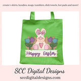 Happy Easter PNG Design, DIY Gifts for Her, Tulips Clipart, Spring PNG for Tumblers, Front Porch Decorations, Clip Art for Commercial Use, Digi Scrapping Clipart, Craft Supplies, Scrapbook Elements