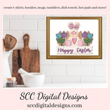 Happy Easter PNG Design, DIY Gifts for Her, Tulips Clipart, Spring PNG for Tumblers, Front Porch Decorations, Clip Art for Commercial Use, Digi Scrapping Clipart, Craft Supplies, Scrapbook Elements
