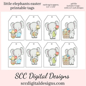 Our printable tags are great to use as gift tags, hostess party gift tag, or kid's holiday school social that you print at home. Each Tag is approximately 2.4" x 3.75" each.   Easter Gift Tags for Kids, Print at Home Gift Tag, Elephant, Bunny, Colored Eggs, Student Teacher Gift, DIY Easter Cards, Cute Animals, Easter Treat Tags, Instant Download, Easter Favor Tags, Basket Decor