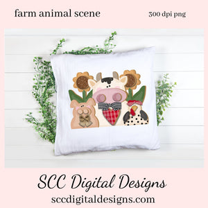 Our farm animals is a 3d png image, pig has a cute bow tie, the cow has a cute prim bow and red & white heart, and a black and white spotted hen, clip art for commercial use and great kitchen decor in any farmhouse! Farm Animals, Cow Clipart for Stickers, Chicken Clipart for Stickers, Cow png for tumbler
