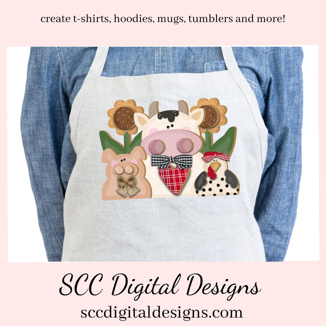 Our farm animals is a 3d png image, pig has a cute bow tie, the cow has a cute prim bow and red & white heart, and a black and white spotted hen, clip art for commercial use and great kitchen decor in any farmhouse! Farm Animals, Cow Clipart for Stickers, Chicken Clipart for Stickers, Cow png for tumbler