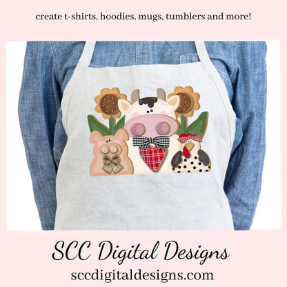 Our farm animals is a 3d png image, pig has a cute bow tie, the cow has a cute prim bow and red & white heart, and a black and white spotted hen, clip art for commercial use and great kitchen decor in any farmhouse! Farm Animals, Cow Clipart for Stickers, Chicken Clipart for Stickers, Cow png for tumbler