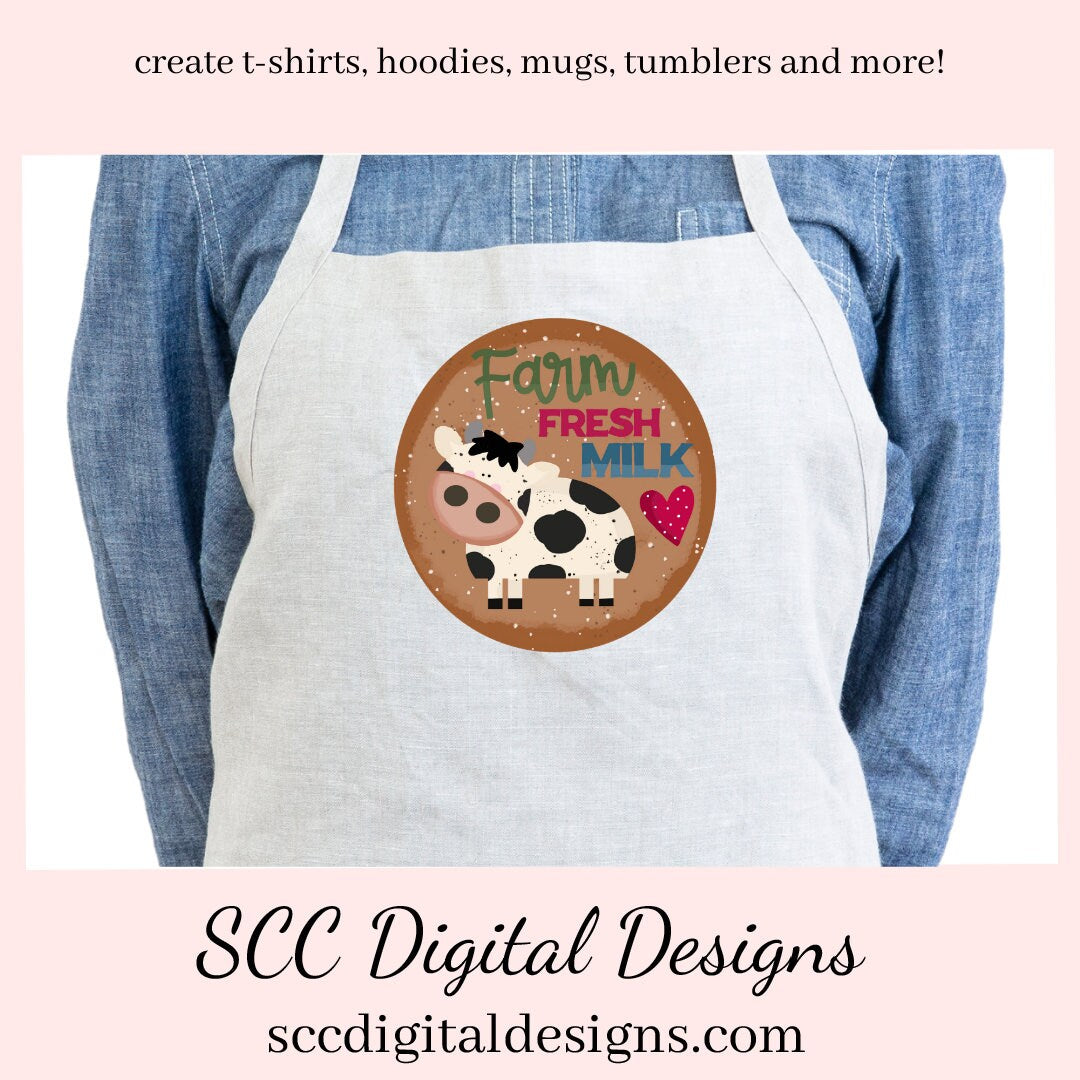 Our Farm Fresh Milk Cow clipart image is great to create home decor, coffee mugs, tumblers, t-shirts, hoodies, kitchen towels, hot pads, and so much more!  Our black and white cow is a 3d png image, clip art for commercial use and great kitchen decor in any farmhouse! Black and White Cow Clipart, Farm Fresh Milk Cricut Design