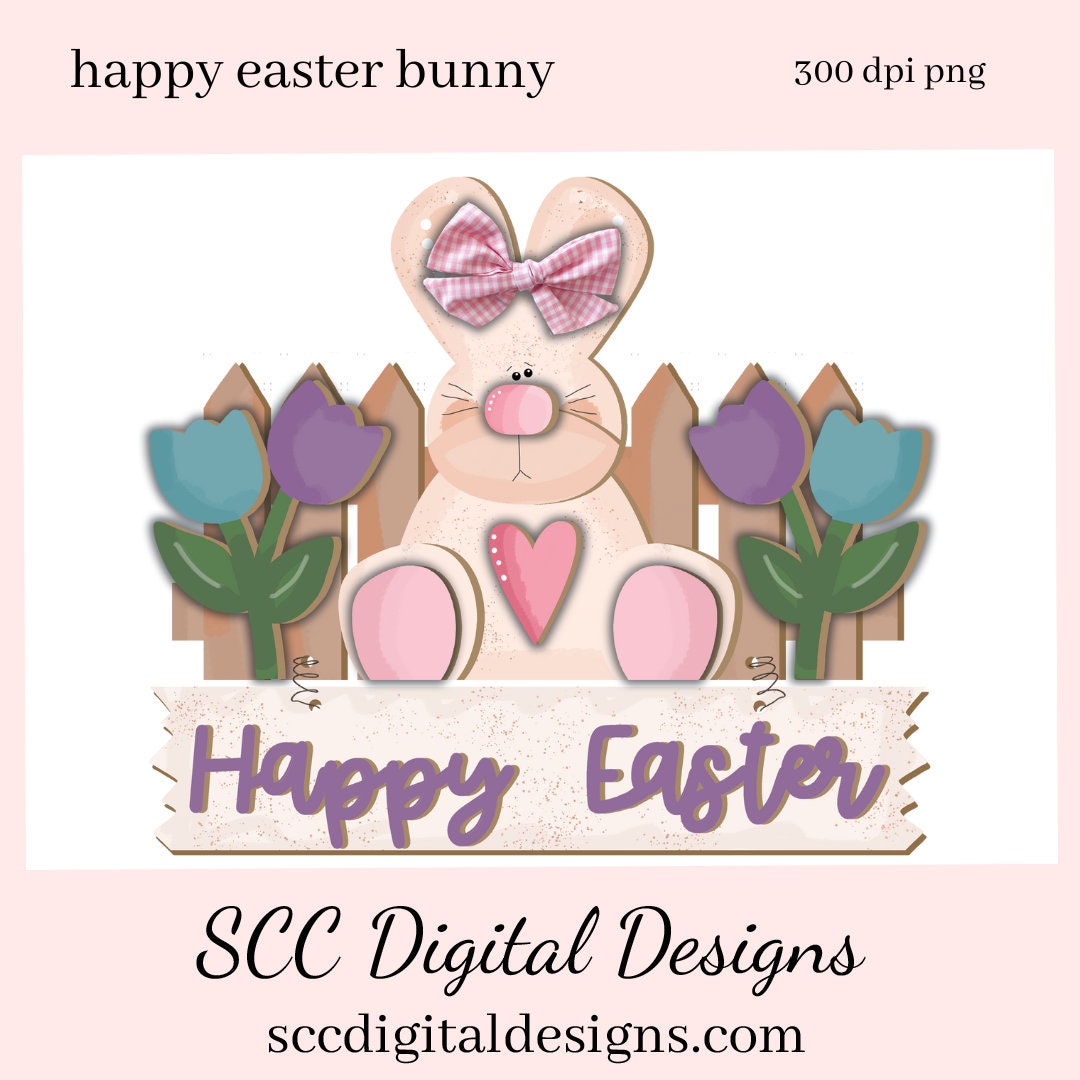 Happy Easter PNG Design, DIY Gifts for Her, Tulips Clipart, Spring PNG for Tumblers, Front Porch Decorations, Clip Art for Commercial Use, Digi Scrapping Clipart, Craft Supplies, Scrapbook Elements