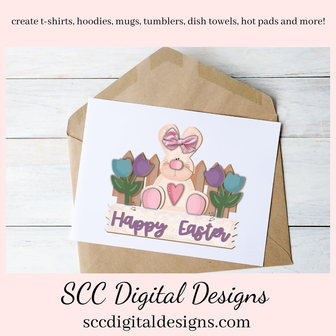 Happy Easter PNG Design, DIY Gifts for Her, Tulips Clipart, Spring PNG for Tumblers, Front Porch Decorations, Clip Art for Commercial Use, Digi Scrapping Clipart, Craft Supplies, Scrapbook Elements