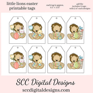 Our printable tags are great to use as gift tags, hostess party gift tag, or kid's holiday school social that you print at home. Each Tag is approximately 2.4" x 3.75" each.  Easter Gift Tags for Kids, Print at Home Gift Tag, Little Lion, Bunny, Colored Eggs, Student Teacher Gift, DIY Easter Cards, Cute Animals, Easter Treat Tags, Instant Download, Easter Favor Tags, Basket Decor