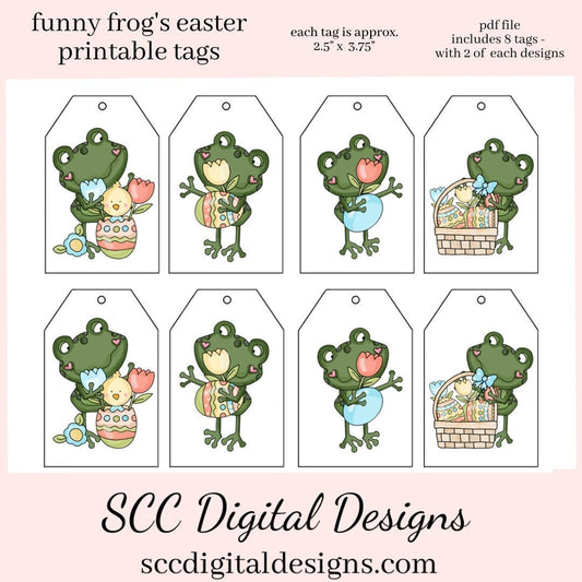 Our printable tags are great to use as gift tags, hostess party gift tag, or kid's holiday school social that you print at home. Each Tag is approximately 2.4" x 3.75" each.   Funny Frogs Easter Gift Tags for Kids, Print at Home Gift Tag, Chick Colored Eggs, Student Teacher Gift, DIY Easter Cards, Cute Animals, Easter Treat Tags, Instant Download, Easter Favor Tags, Basket Decor