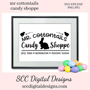 Our Mr Cottontails Candy Shoppe SVG is great for all of your projects this holiday season. Create diy front door signs, or a diy gift for her. Our PNG files are also commercial use art. Our SVGs are great to create home decor, coffee mugs, tumblers, t-shirts, hoodies, kitchen towels, hot pads, and so much more!