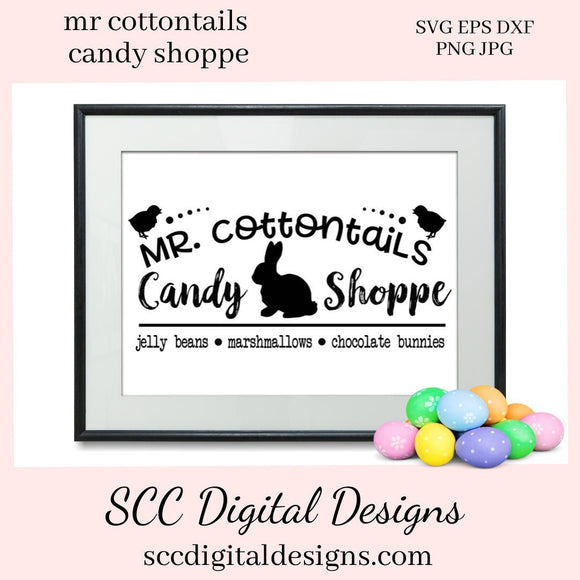 Our Mr Cottontails Candy Shoppe SVG is great for all of your projects this holiday season. Create diy front door signs, or a diy gift for her. Our PNG files are also commercial use art. Our SVGs are great to create home decor, coffee mugs, tumblers, t-shirts, hoodies, kitchen towels, hot pads, and so much more!