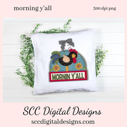 This cute black hen funky chicken clipart image is great to create home decor, coffee mugs, tumblers, t-shirts, hoodies, kitchen towels, hot pads, and so much more! She is a 3d png image, black hen with white spots, on a blue hanging sign, with golden sunflowers.