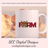 This cute highland cow farm sign clipart image is great to create home decor, coffee mugs, tumblers, t-shirts, hoodies, kitchen towels, hot pads, and so much more! She is a 3d png image, brown head on a red FARM clip art for commercial use and great kitchen decor in any farmhouse! Farm Animals, Cow Clipart for Stickers