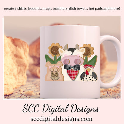Our farm animals is a 3d png image, pig has a cute bow tie, the cow has a cute prim bow and red & white heart, and a black and white spotted hen, clip art for commercial use and great kitchen decor in any farmhouse! Farm Animals, Cow Clipart for Stickers, Chicken Clipart for Stickers, Cow png for tumbler