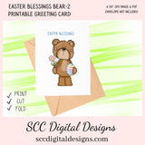 Our printable Easter greeting cards designs are ready for you to download, print, and add your unique message. Our whimsical Easter Bear has tulips, colored eggs, and spring flowers is a Printable Easter Card, with Easter Blessing Bear, Whimsical Art, Print at Home Cards, DIY Gift Card, Blank Card PDF, DIY Gift for Her, Easter Cards, Easter Printables, Instant Download, Blank Cards Download